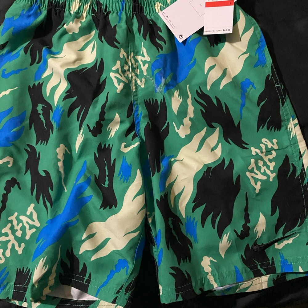 Boys Nike Green and Blue Ghost Camo Pattern Swim Trunks